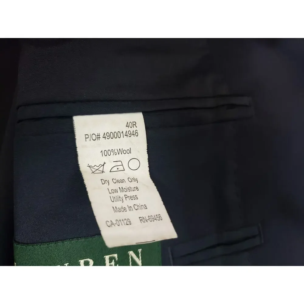 Lauren Ralph Lauren Blazer Meas 40R Navy Blue Wool Gold Buttons Business